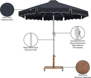 Meridian Furniture Amalfi Outdoor Patio Umbrella with Wheeled Teak Base and Water Resistant Polyester 55018Black-AT