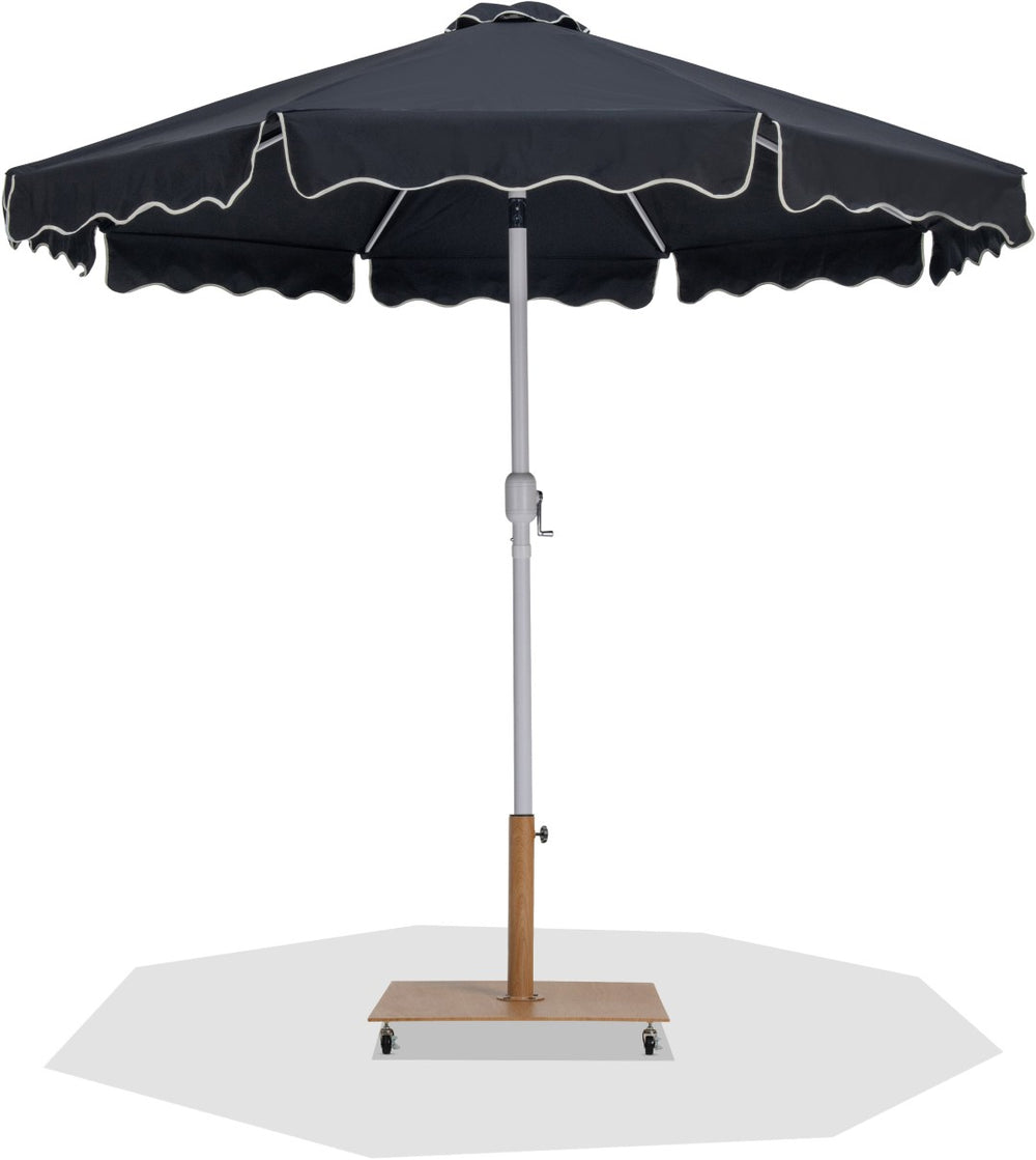 Meridian Furniture Amalfi Outdoor Patio Umbrella with Wheeled Teak Base and Water Resistant Polyester 55018Black-AT