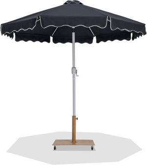 Meridian Furniture Amalfi Outdoor Patio Umbrella with Wheeled Teak Base and Water Resistant Polyester 55018Black-AT
