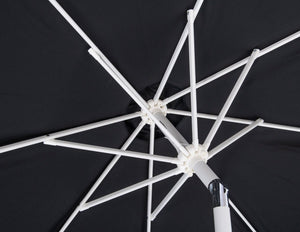 Meridian Furniture Amalfi Outdoor Patio Umbrella with Wheeled Teak Base and Water Resistant Polyester 55018Black-AT
