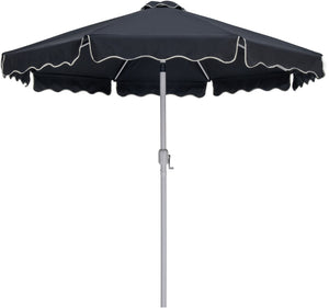 Meridian Furniture Amalfi Outdoor Patio Umbrella with Wheeled Teak Base and Water Resistant Polyester 55018Black-AT