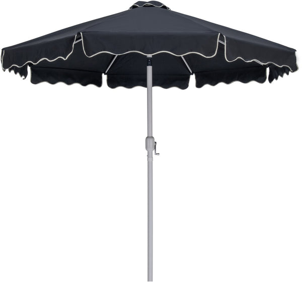 Meridian Furniture Amalfi Outdoor Patio Umbrella with Wheeled Teak Base and Water Resistant Polyester 55018Black-AT
