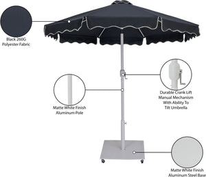 Meridian Furniture Amalfi Outdoor Patio Umbrella with Base Resort Style Weather Resistant Canopy 55018Black-AW