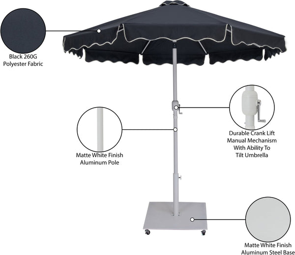 Meridian Furniture Amalfi Outdoor Patio Umbrella with Base Resort Style Weather Resistant Canopy 55018Black-AW