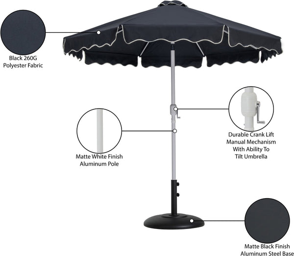 Meridian Furniture Amalfi Resort Style Outdoor Patio Umbrella with Weather Resistant Polyester and Base 55018Black-BB
