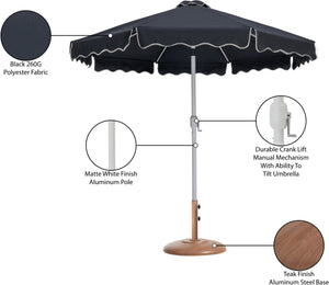 Meridian Furniture Amalfi Outdoor Patio Umbrella with Teak Base Resort Style Black Canopy 55018Black-BT