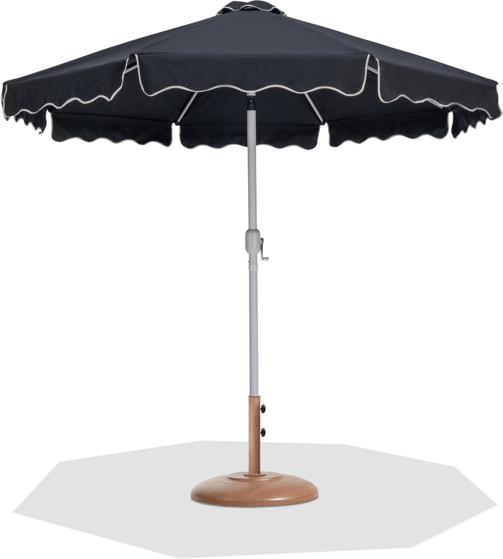 Meridian Furniture Amalfi Outdoor Patio Umbrella with Teak Base Resort Style Black Canopy 55018Black-BT