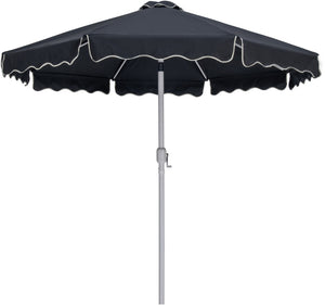 Meridian Furniture Amalfi Outdoor Patio Umbrella with Teak Base Resort Style Black Canopy 55018Black-BT