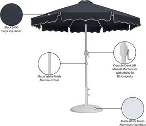 Meridian Furniture Amalfi Resort Style 9 Foot Outdoor Patio Umbrella with Weatherproof Canopy and Base 55018Black-BW