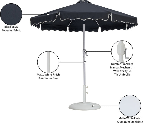 Meridian Furniture Amalfi Resort Style 9 Foot Outdoor Patio Umbrella with Weatherproof Canopy and Base 55018Black-BW