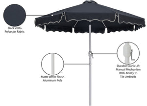 Meridian Furniture Amalfi Resort Style Outdoor Patio Umbrella Uv Resistant Polyester Canopy with Aluminum Pole Black Style 2 55018Black-U
