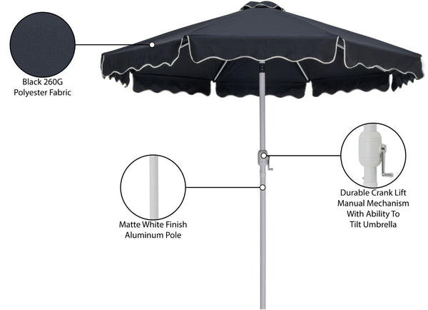 Meridian Furniture Amalfi Resort Style Outdoor Patio Umbrella Uv Resistant Polyester Canopy with Aluminum Pole Black Style 2 55018Black-U