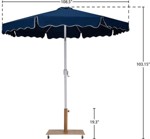 Meridian Furniture Amalfi Resort Style Navy Polyester Patio Umbrella with Teak Wheeled Base 55018Navy-AT