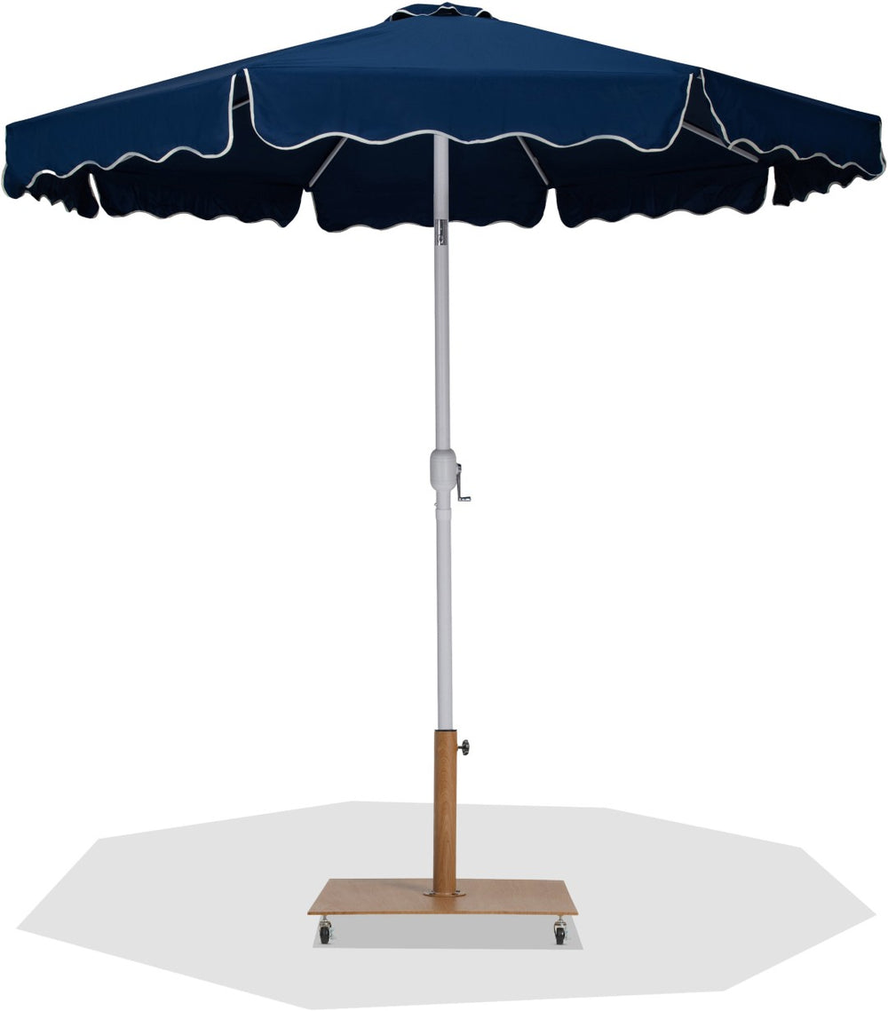 Meridian Furniture Amalfi Resort Style Navy Polyester Patio Umbrella with Teak Wheeled Base 55018Navy-AT