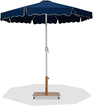 Meridian Furniture Amalfi Resort Style Navy Polyester Patio Umbrella with Teak Wheeled Base 55018Navy-AT