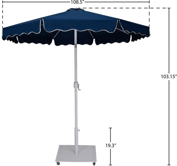 Meridian Furniture Amalfi Outdoor Patio Umbrella Set with Navy Canopy Wheeled Base Weather Resistant 55018Navy-AW