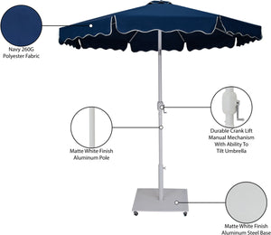 Meridian Furniture Amalfi Outdoor Patio Umbrella Set with Navy Canopy Wheeled Base Weather Resistant 55018Navy-AW
