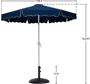 Meridian Furniture Amalfi Outdoor Patio Umbrella with Base Navy Polyester Canopy Coastal Resort Style 55018Navy-BB