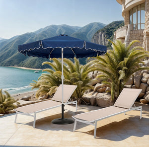 Meridian Furniture Amalfi Outdoor Patio Umbrella with Base Navy Polyester Canopy Coastal Resort Style 55018Navy-BB
