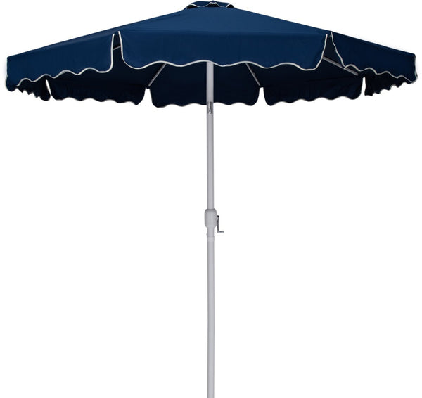 Meridian Furniture Amalfi Outdoor Patio Umbrella with Base Navy Polyester Canopy Coastal Resort Style 55018Navy-BB