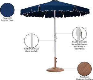 Meridian Furniture Amalfi Resort Style Outdoor Patio Umbrella with Teak Base and Navy Canopy 55018Navy-BT