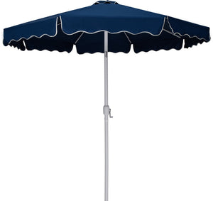 Meridian Furniture Amalfi Resort Style Outdoor Patio Umbrella with Teak Base and Navy Canopy 55018Navy-BT