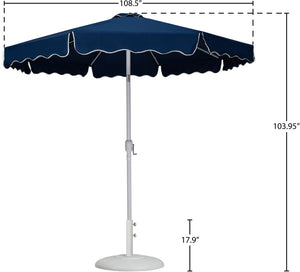 Meridian Furniture Amalfi Outdoor Patio Umbrella with Base Navy Polyester Uv Fade Resistant Set 55018Navy-BW