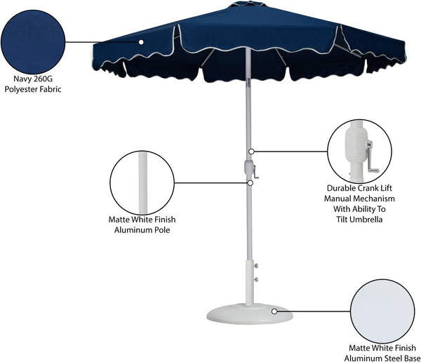 Meridian Furniture Amalfi Outdoor Patio Umbrella with Base Navy Polyester Uv Fade Resistant Set 55018Navy-BW