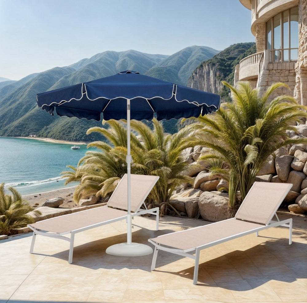 Meridian Furniture Amalfi Outdoor Patio Umbrella with Base Navy Polyester Uv Fade Resistant Set 55018Navy-BW