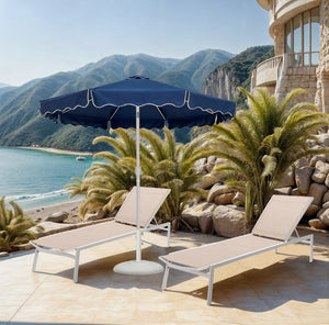 Meridian Furniture Amalfi Outdoor Patio Umbrella with Base Navy Polyester Uv Fade Resistant Set 55018Navy-BW