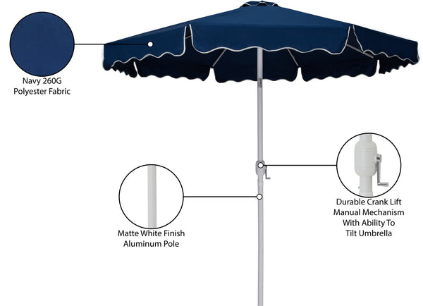 Meridian Furniture Amalfi Resort Style Outdoor Patio Umbrella Uv Resistant Polyester Canopy with Aluminum Pole Navy Style 2 55018Navy-U