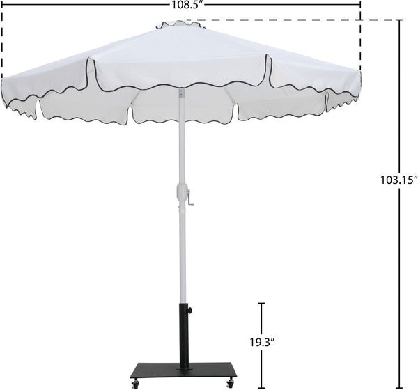 Meridian Furniture Amalfi Resort Style Outdoor Umbrella Set with Wheeled Base and Fade Resistant Canopy 55018White-AB