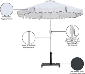 Meridian Furniture Amalfi Resort Style Outdoor Umbrella Set with Wheeled Base and Fade Resistant Canopy 55018White-AB