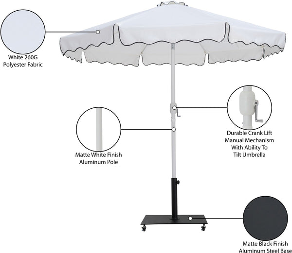 Meridian Furniture Amalfi Resort Style Outdoor Umbrella Set with Wheeled Base and Fade Resistant Canopy 55018White-AB