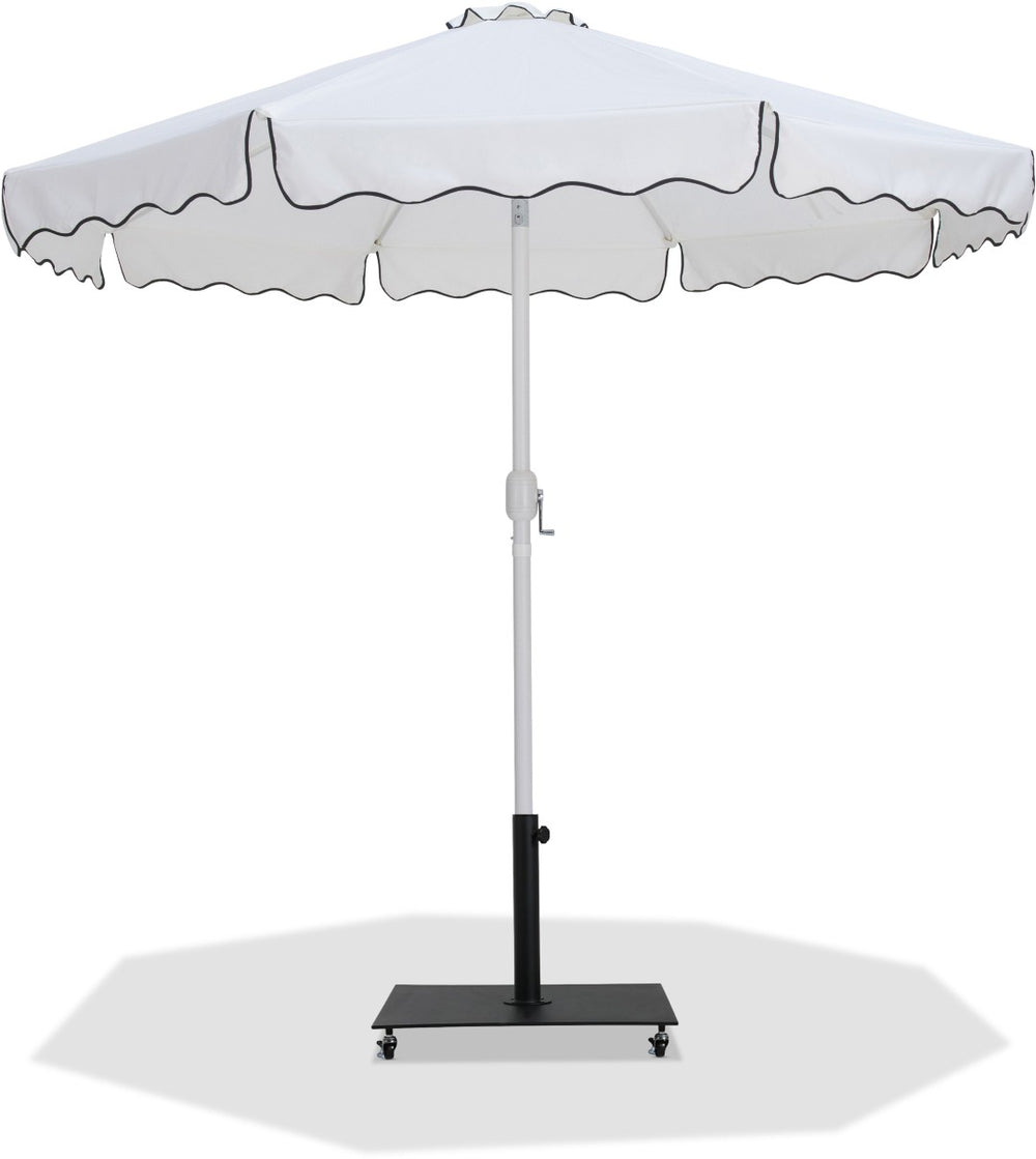 Meridian Furniture Amalfi Resort Style Outdoor Umbrella Set with Wheeled Base and Fade Resistant Canopy 55018White-AB