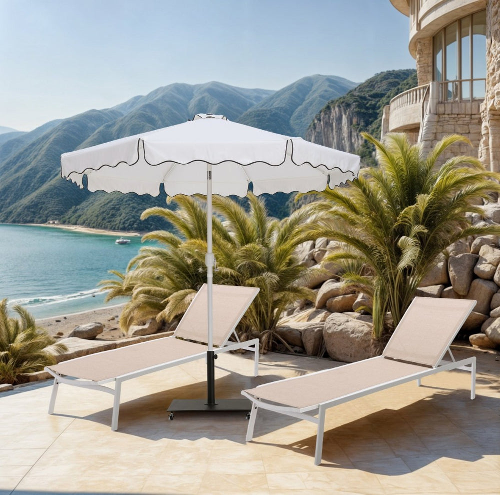 Meridian Furniture Amalfi Resort Style Outdoor Umbrella Set with Wheeled Base and Fade Resistant Canopy 55018White-AB