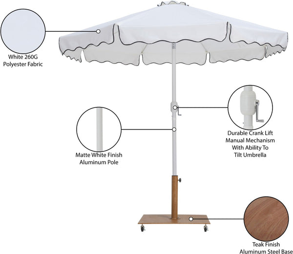 Meridian Furniture Amalfi Resort Style Oversized Patio Umbrella with Wheeled Base and Fade Proof Canopy 55018White-AT