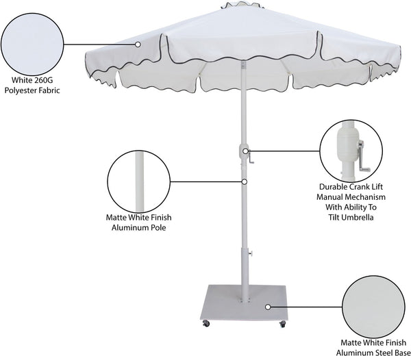 Meridian Furniture Amalfi Outdoor Patio Umbrella with Wheeled Base Water Resistant Resort Style 55018White-AW