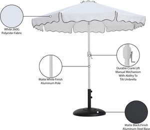 Meridian Furniture Amalfi Resort Style Outdoor Patio Umbrella with Uv Resistant Polyester Canopy and Base 55018White-BB
