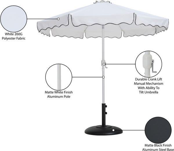 Meridian Furniture Amalfi Resort Style Outdoor Patio Umbrella with Uv Resistant Polyester Canopy and Base 55018White-BB
