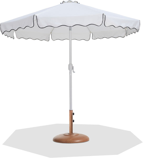Meridian Furniture Amalfi Resort Style Outdoor Umbrella with Teak Base and Weather Resistant Canopy 55018White-BT