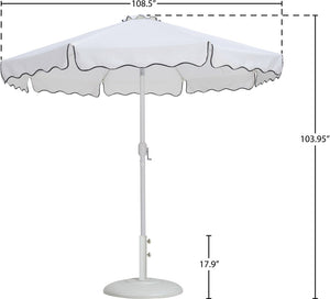 Meridian Furniture Amalfi Resort Style Outdoor Umbrella with Base White Polyester Uv Resistant Canopy 55018White-BW