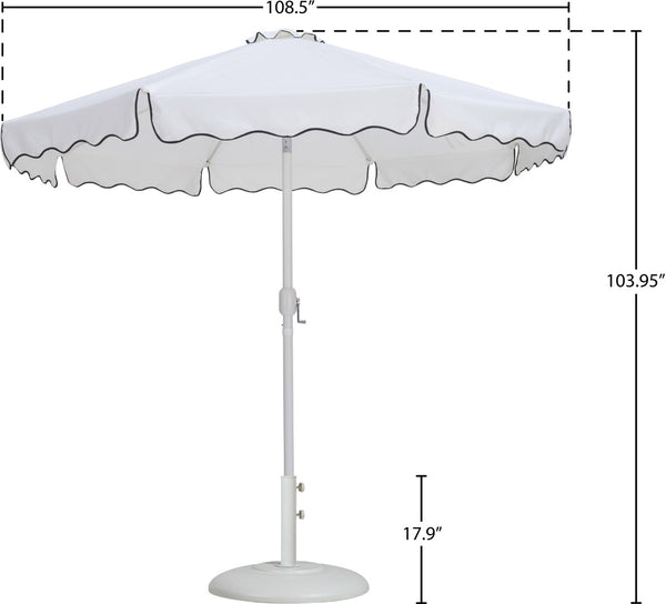 Meridian Furniture Amalfi Resort Style Outdoor Umbrella with Base White Polyester Uv Resistant Canopy 55018White-BW