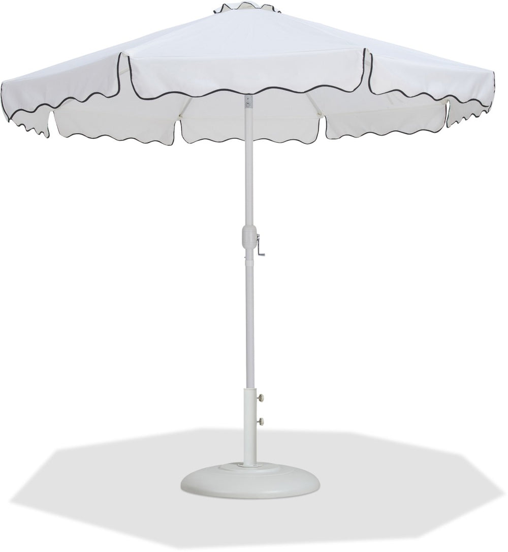 Meridian Furniture Amalfi Resort Style Outdoor Umbrella with Base White Polyester Uv Resistant Canopy 55018White-BW