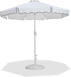 Meridian Furniture Amalfi Resort Style Outdoor Umbrella with Base White Polyester Uv Resistant Canopy 55018White-BW