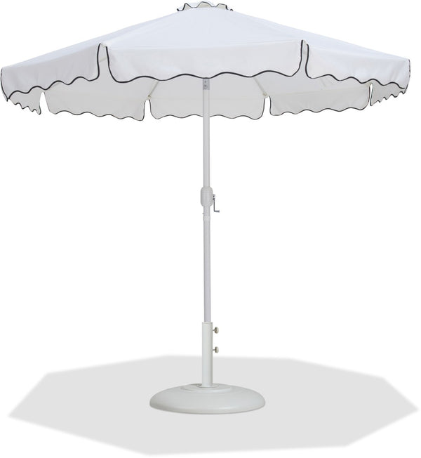 Meridian Furniture Amalfi Resort Style Outdoor Umbrella with Base White Polyester Uv Resistant Canopy 55018White-BW