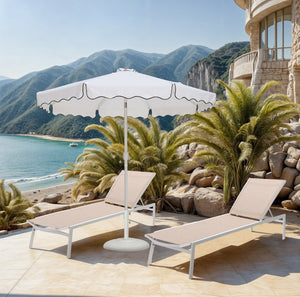 Meridian Furniture Amalfi Resort Style Outdoor Umbrella with Base White Polyester Uv Resistant Canopy 55018White-BW