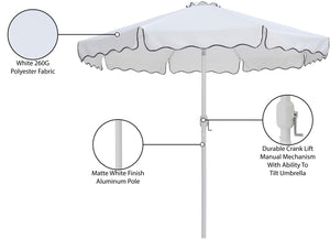 Meridian Furniture Amalfi Resort Style Outdoor Patio Umbrella Uv Resistant Polyester Canopy with Aluminum Pole White Style 2 55018White-U