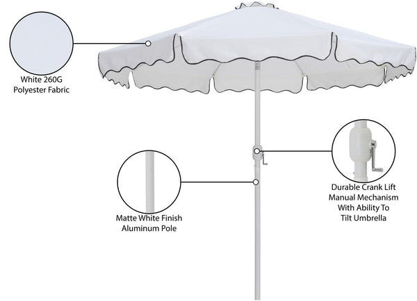 Meridian Furniture Amalfi Resort Style Outdoor Patio Umbrella Uv Resistant Polyester Canopy with Aluminum Pole White Style 2 55018White-U