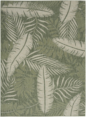 HomeRoots 6' X 9' Palm Leaf Area Rug - Durable Indoor/Outdoor Green & Ivory Design for Coastal Charm 550190